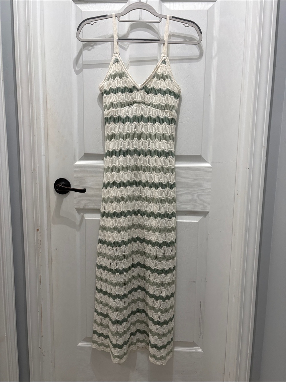 Hollister Cream and Sage Chevron Knit Maxi Slip Dress